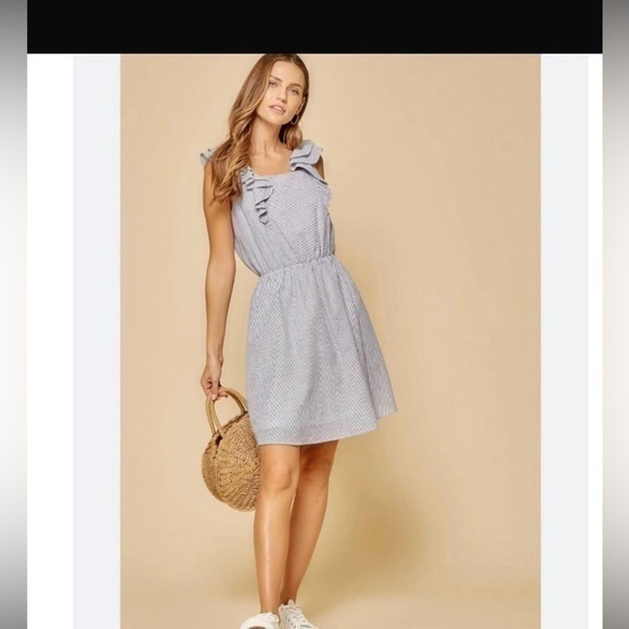 Andree By Unit Ruffled Striped Tie Back Stunning Lined Dress Small
